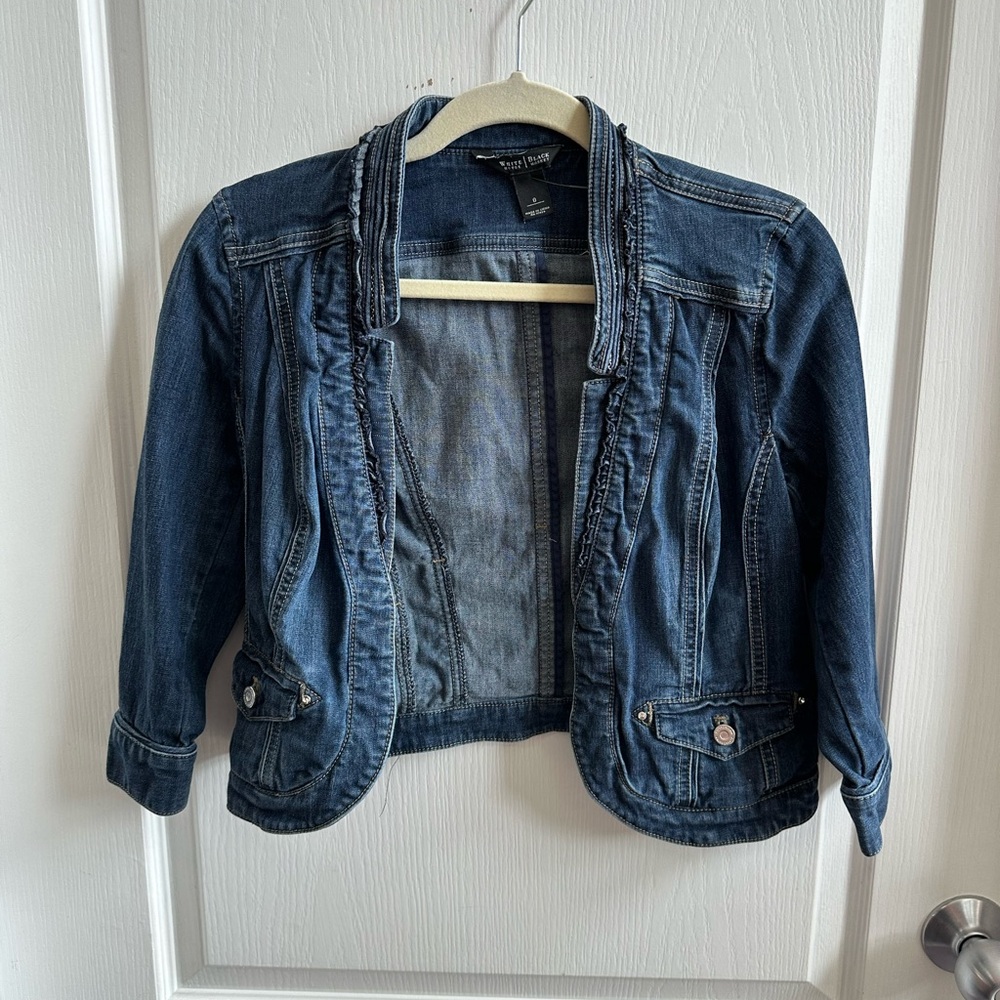 White House Black Market Cropped Denim Jacket with Button Details